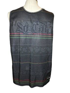 So Cal Hip Hop Black Mens Tank Top with Accent Stripes Size Large JJ3661